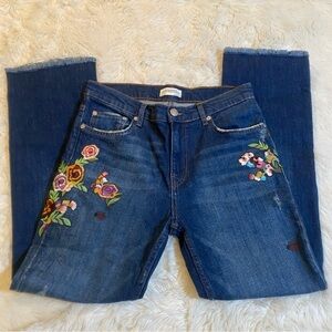 Zara Woman Premium Denim Floral Embroidered Jeans | Size 4
